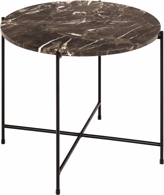 Furniture To Go Avila Modern Round Side Table with Brown Marble Top, W: 52 cm, D: 40 cm