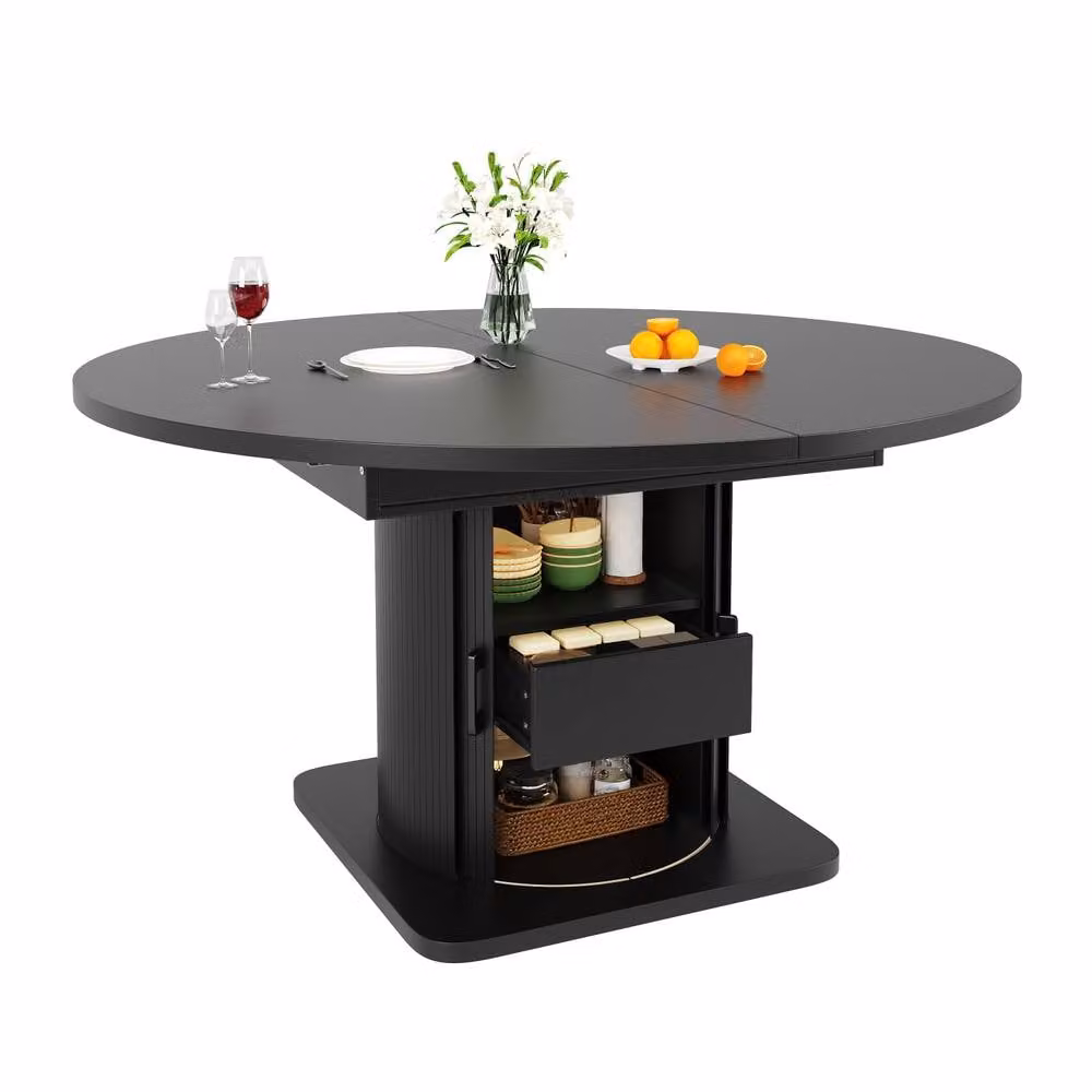 Matteo Extendable Round to Oval Modern Dining Table in Matt Black – 4