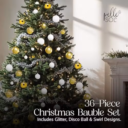 Pelle & Sol 36-Piece Abstract Christmas Bauble Set in Gold and White – 3