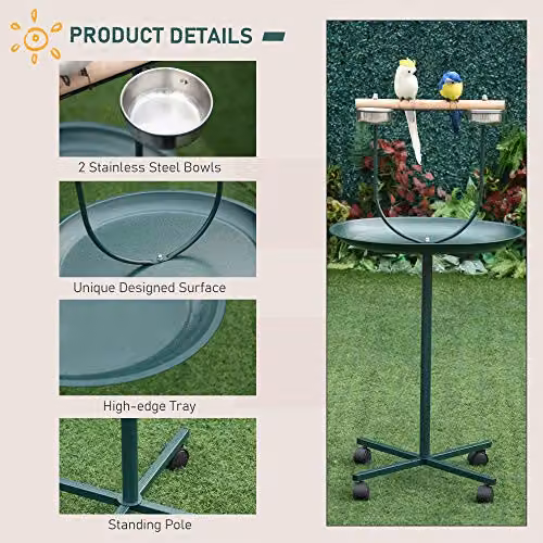 PawHut Bird Perch T-Stand for Small and Medium Birds, Green, H 122 x W 60 x D 60 cm – 4