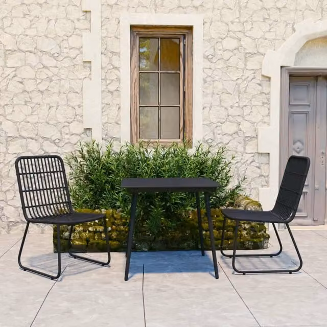 Berkfield Home 3 Piece Outdoor Dining Set in Black Poly Rattan and Glass – 1