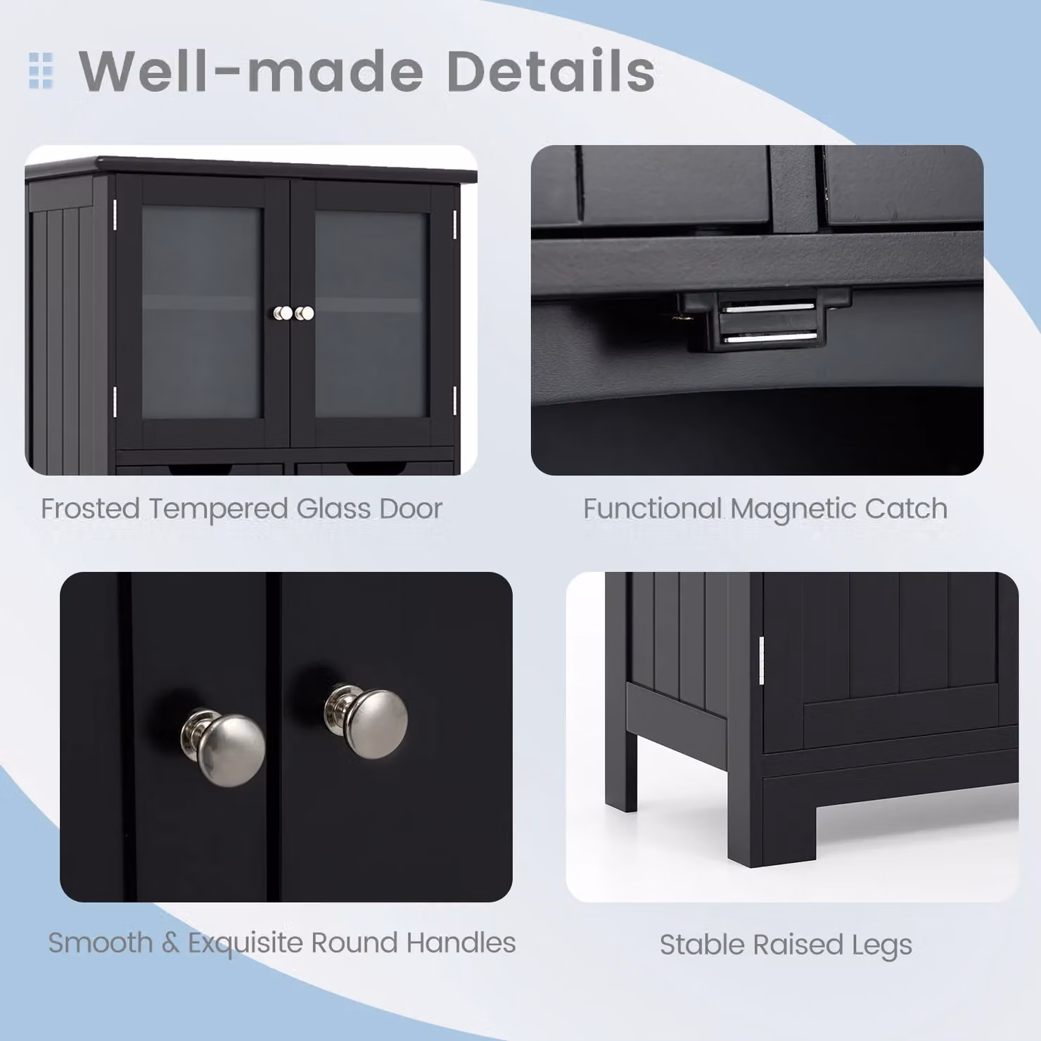 Costway Tall Freestanding Bathroom Storage Cabinet with Hinged Doors and Internal Drawers in Black – 8