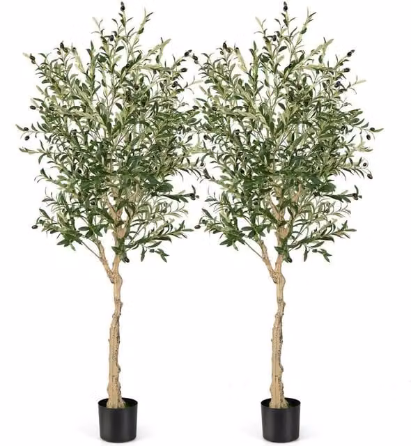 COSTWAY Set of 2 Green Artificial Mediterranean Olive Trees