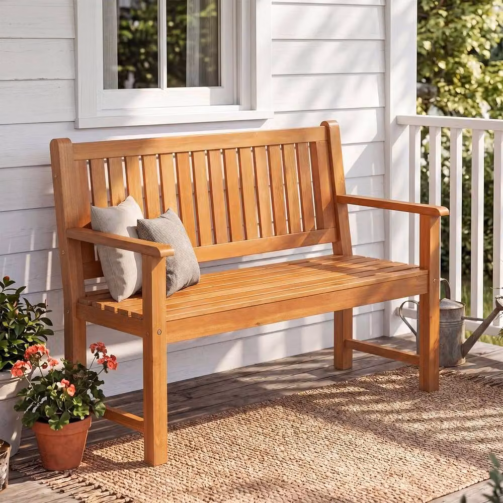 SPETLEK 2-Seater Wooden Garden Loveseat Bench with Backrest in Brown, Width: 115 cm – 4
