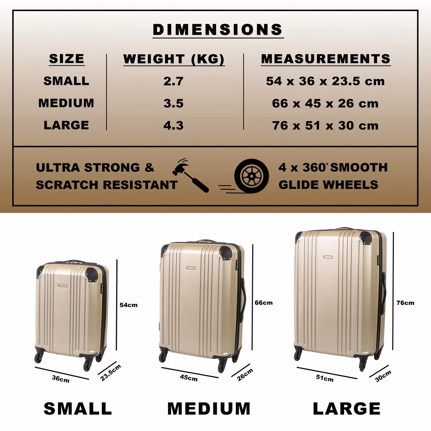 Gino Ferrari Business Travel Hard Shell Suitcase in Gold, Large – 5