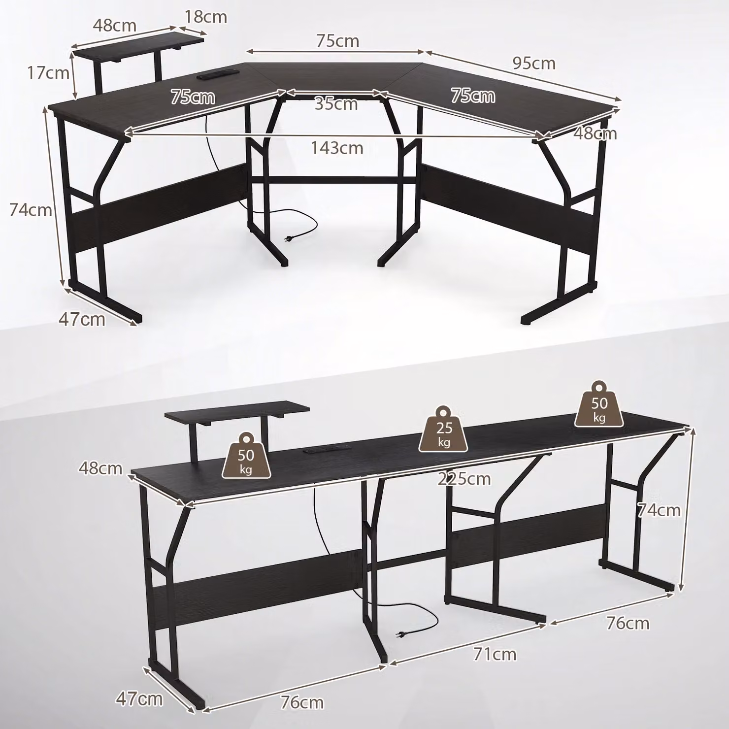Costway L-Shaped Corner Computer Desk with Monitor Stand in Black – 2