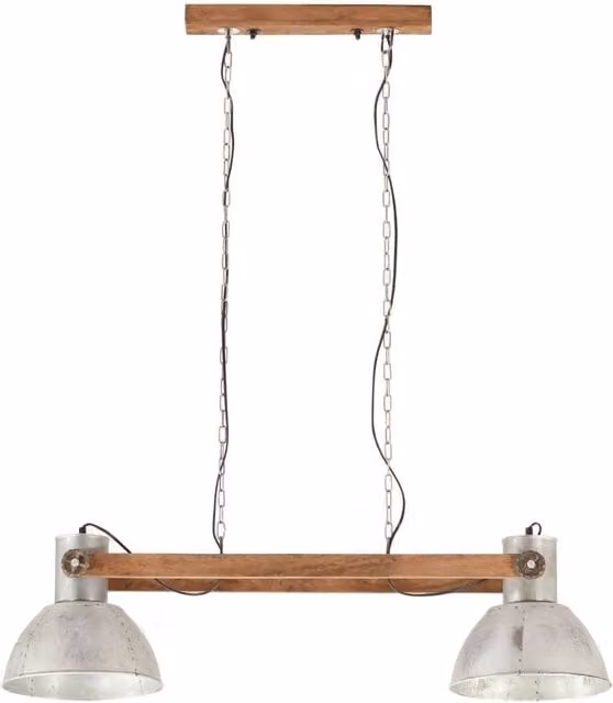 Berkfield Home Industrial Hanging Lamp in Silver and Brown with Wood, 109 cm, E27