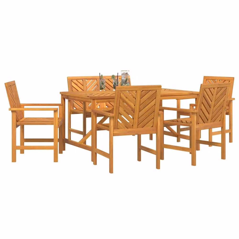 Berkfield Home 5 Piece Modern Geometric Garden Dining Set in Brown Lacquered Acacia Wood – 3