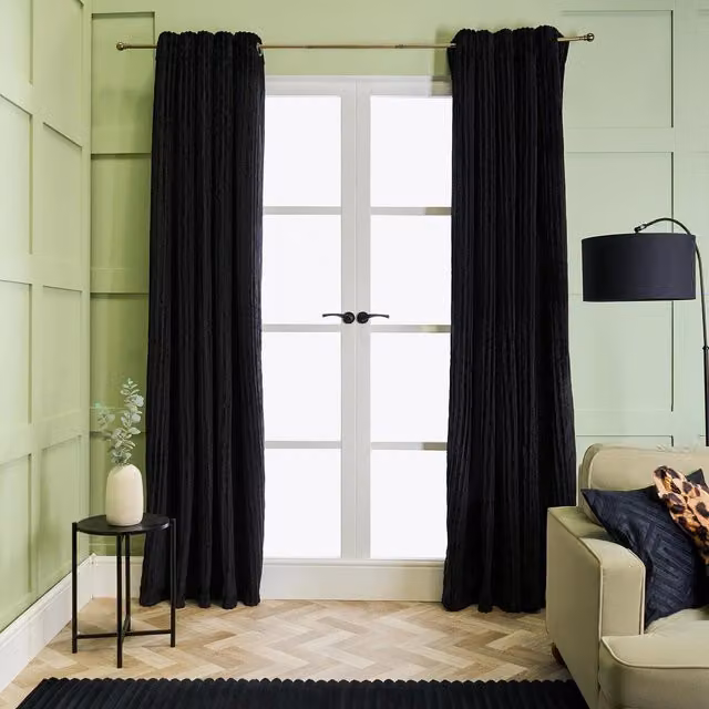 OHS Black Ribbed Fleece Thermal Insulating Curtains