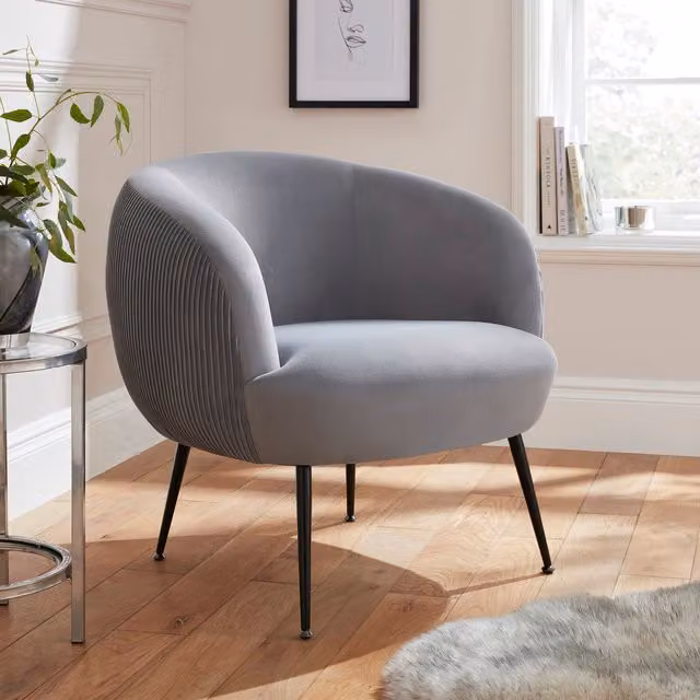 GFW Modern Grey Velvet Tub Accent Chair with Armrests