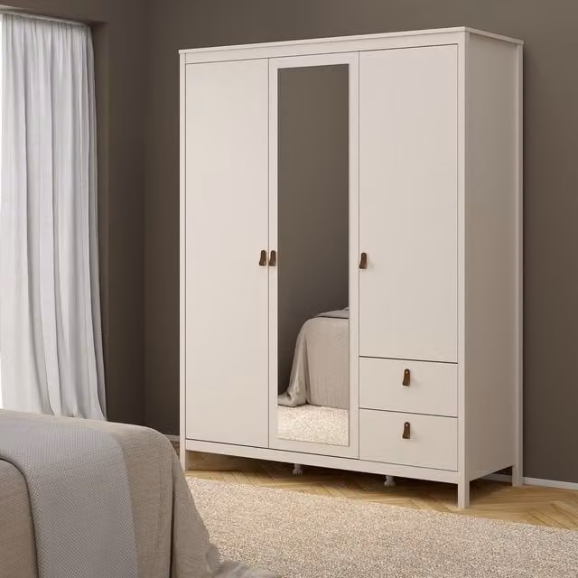 Furniture To Go Barcelona Wardrobe with 2 Doors, 1 Mirror Door and 2 Drawers in Cashmere Beige