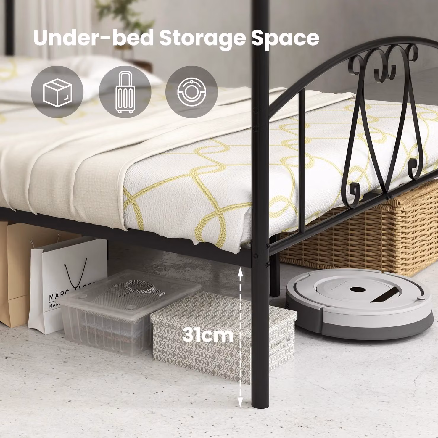 Costway Modern Metal Canopy Bed Frame in Black, W/D/H: 140 x 200 cm – 4