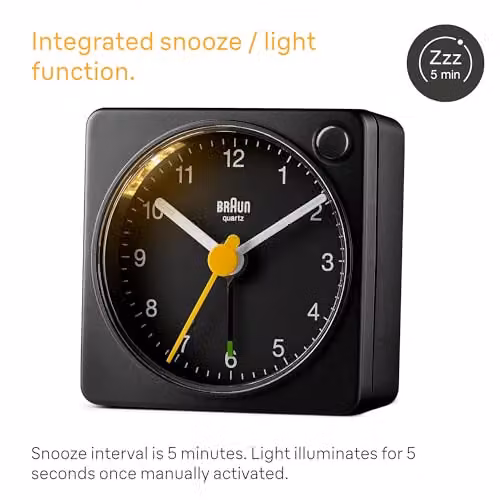 Braun Classic Travel Analogue Alarm Clock with Snooze and Light in Black – 3
