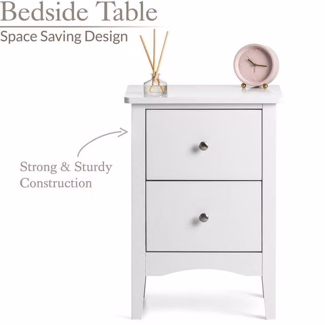 FORGEVIO White 2 Drawer Slim Bedside Table for your Bedroom – 1