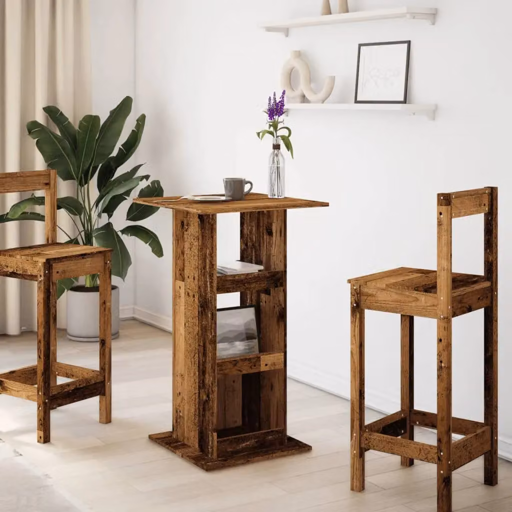 Berkfield Home Bar Table with Storage in Brown Old Wood, W/D/H: 60 x 60 x 102 cm – 3