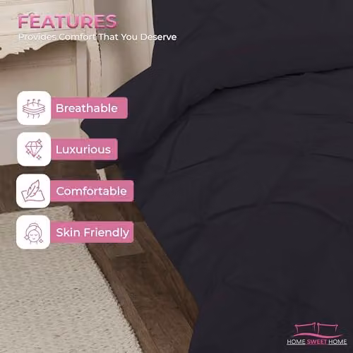 Home Sweet Home UK Pintuck Polycotton Duvet Cover and Pillowcase Set, Black, W/H: 135 x 200 cm – 4