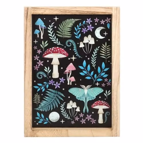 KDMD Dark Forest Framed Wall Print with Multicolour Nature and Botanical Illustration in Black and Wood – 1
