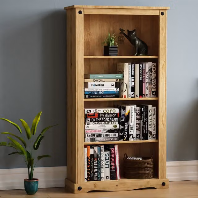 Vida Designs Corona 4 Tier Rustic Pine and Metal Bookcase in Brown