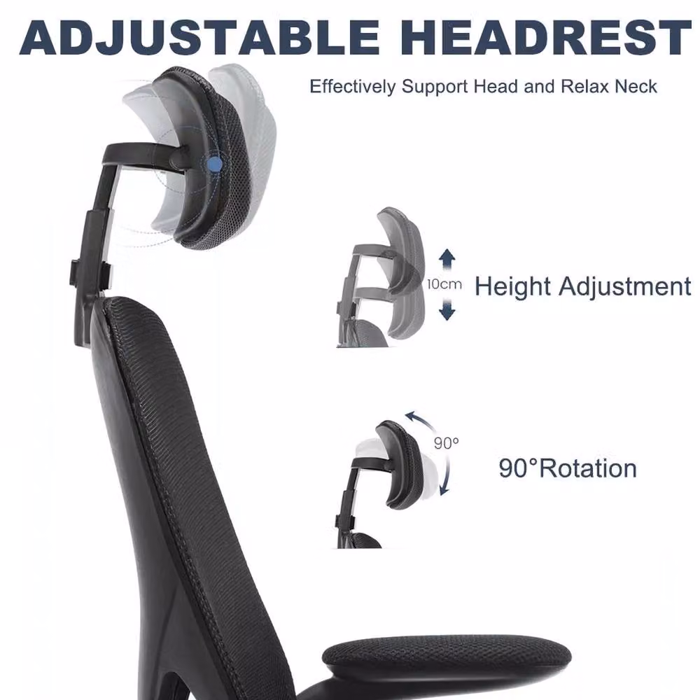 FORGEVIO Ergonomic Mesh Office Chair with 360 Degree Swivel, Headrest and Armrests in Black – 3