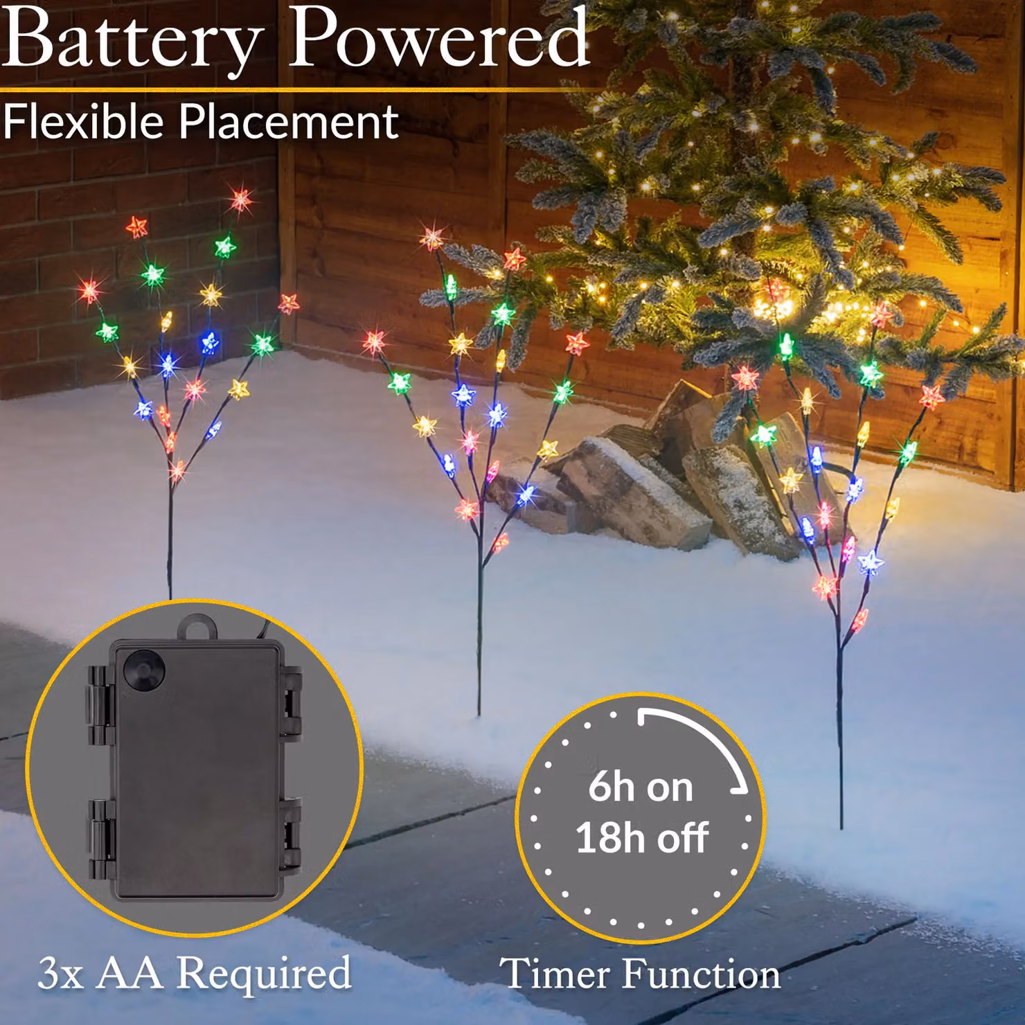 Christow Star Christmas Path Lights, Multicolour LED Outdoor Garden Decorations, Battery Operated, Set of 3 – 3