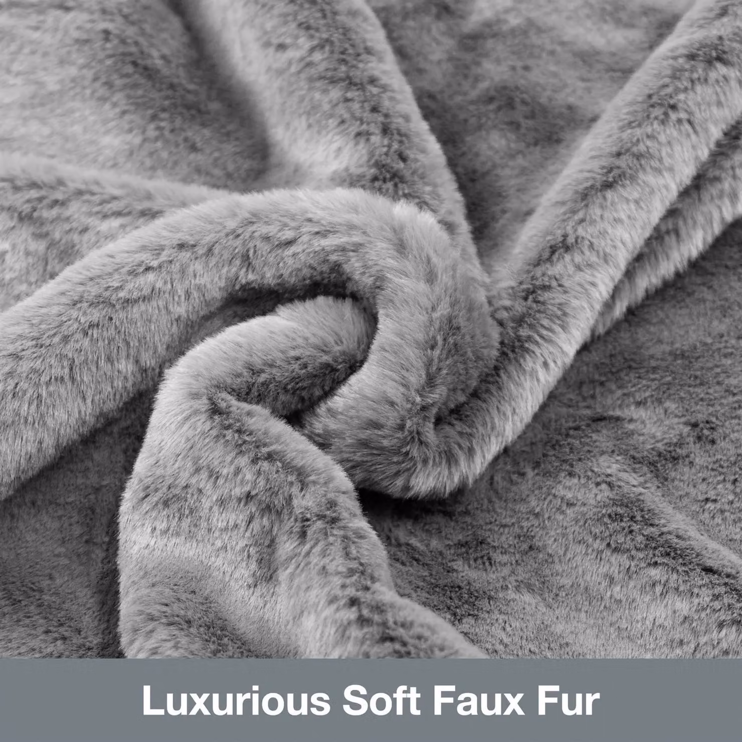Purus Grey Faux Fur Polyester Heated Electric Throw Blanket, W/D/H: 160 x 130 cm – 3