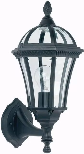 Loops IP44 Outdoor Wall Lantern in Matt Black and Transparent Glass with Uplight Design