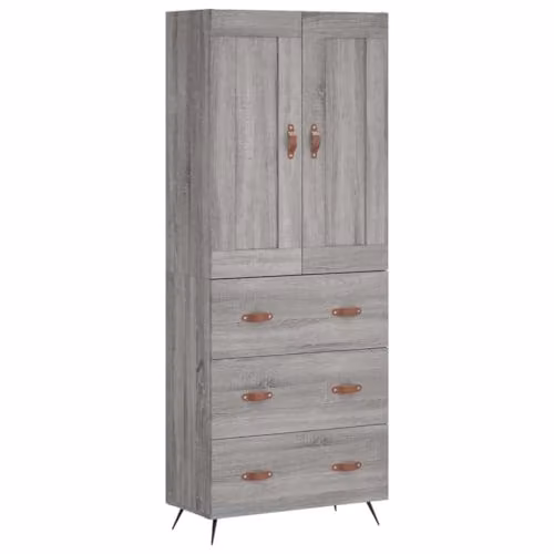 vidaXL Modern Grey Sonoma Highboard in Engineered Wood W/D/H: 69.5 x 34 x 180 cm