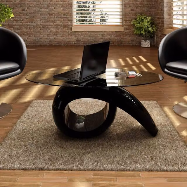Berkfield Home Modern Coffee Table with Oval Glass Top in High Gloss Black – 1