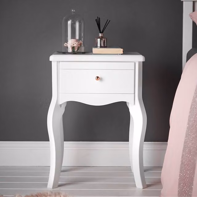 CARME Sorrento Side Table with Drawer in White and Gold