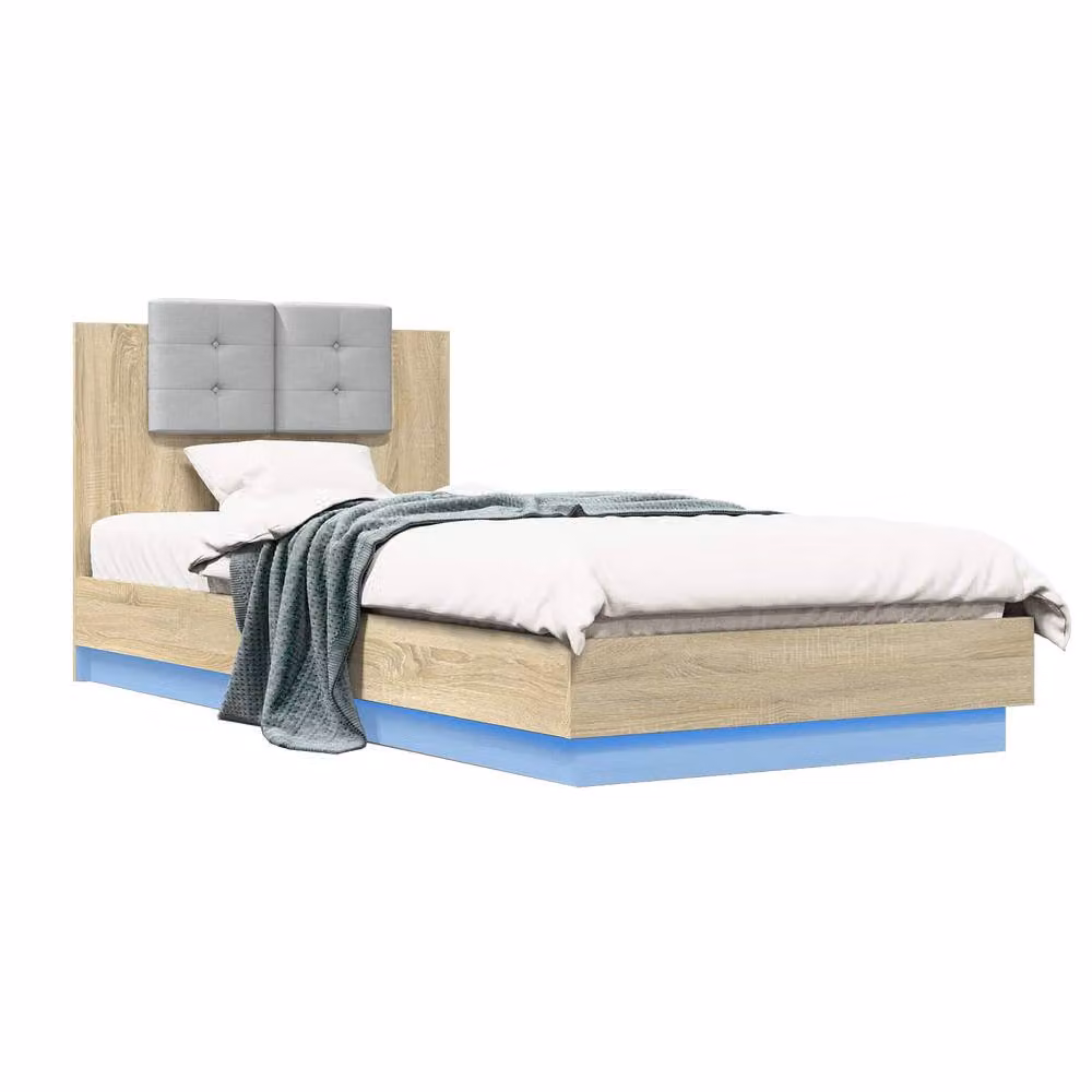 Berkfield Home Modern Bed Frame with LED Under-Bed Lighting in Sonoma Oak Brown, W/D/H: 80 x 200 cm – 2