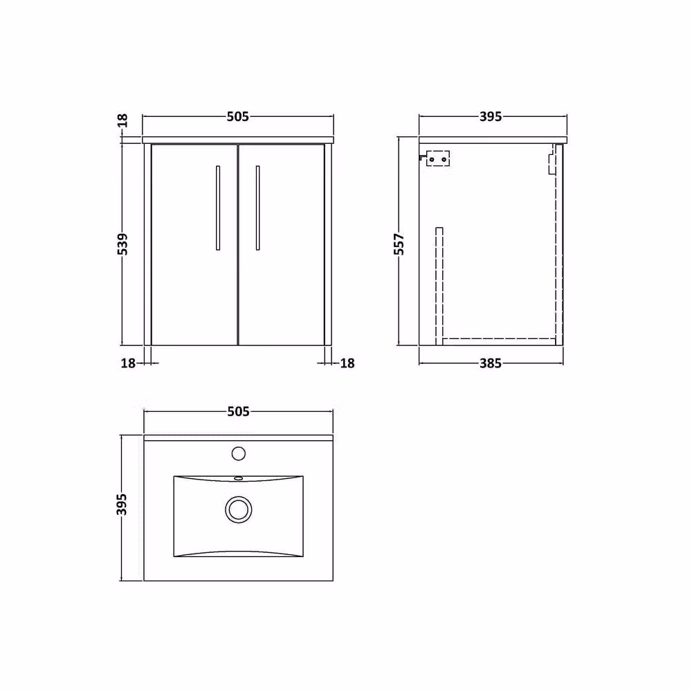 Balterley Winshill Contemporary 2 Door Wall Hung Vanity Basin Unit, Grey, W: 50 cm, D: 53.9 cm, H: 50 cm – 2