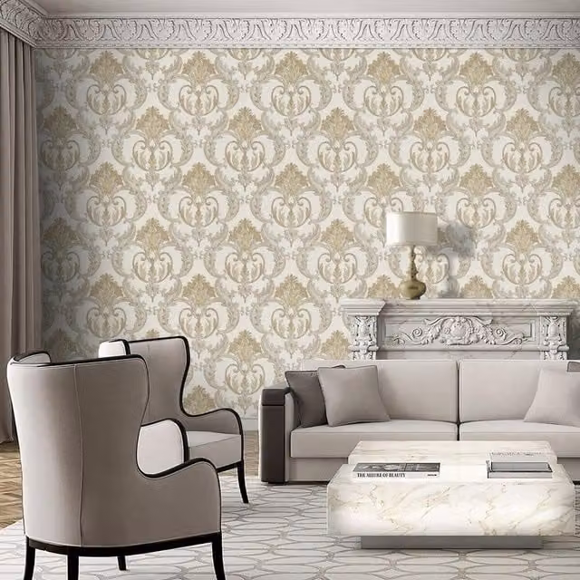 Debona Classic Gold and Yellow Floral Abstract Vinyl Wallpaper Roll