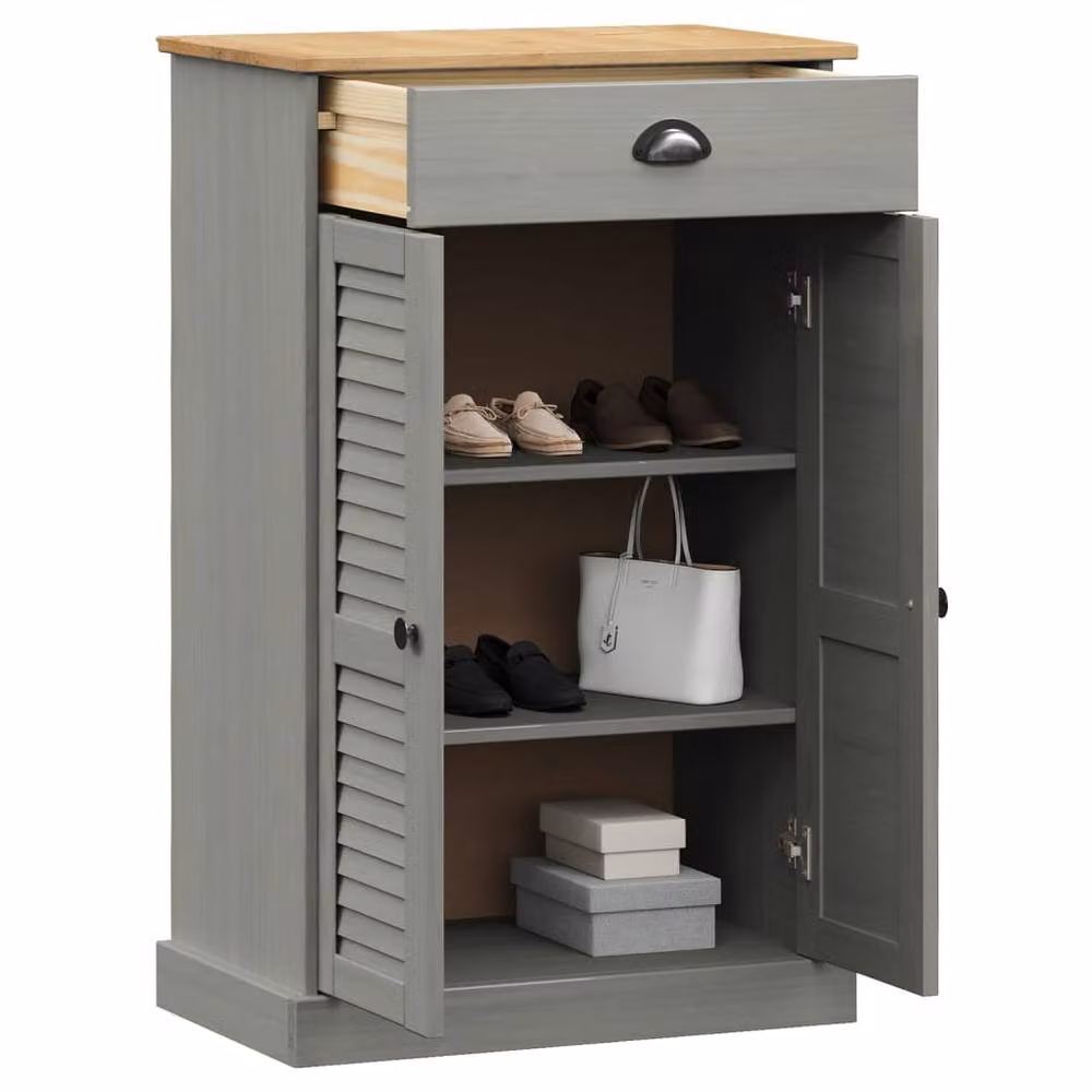 Berkfield Home VIGO Shoe Cabinet in Grey Solid Pine Wood, W/D/H: 60 x 35 x 96 cm – 2