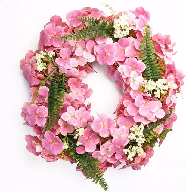 Leaf Pink Artificial Floral Blossom Wreath, Diameter: 40 cm
