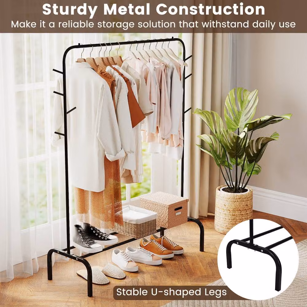 Costway Heavy Duty Metal Garment Wardrobe Rack with Dual Hook and Rail Matrix in Matt Black – 4
