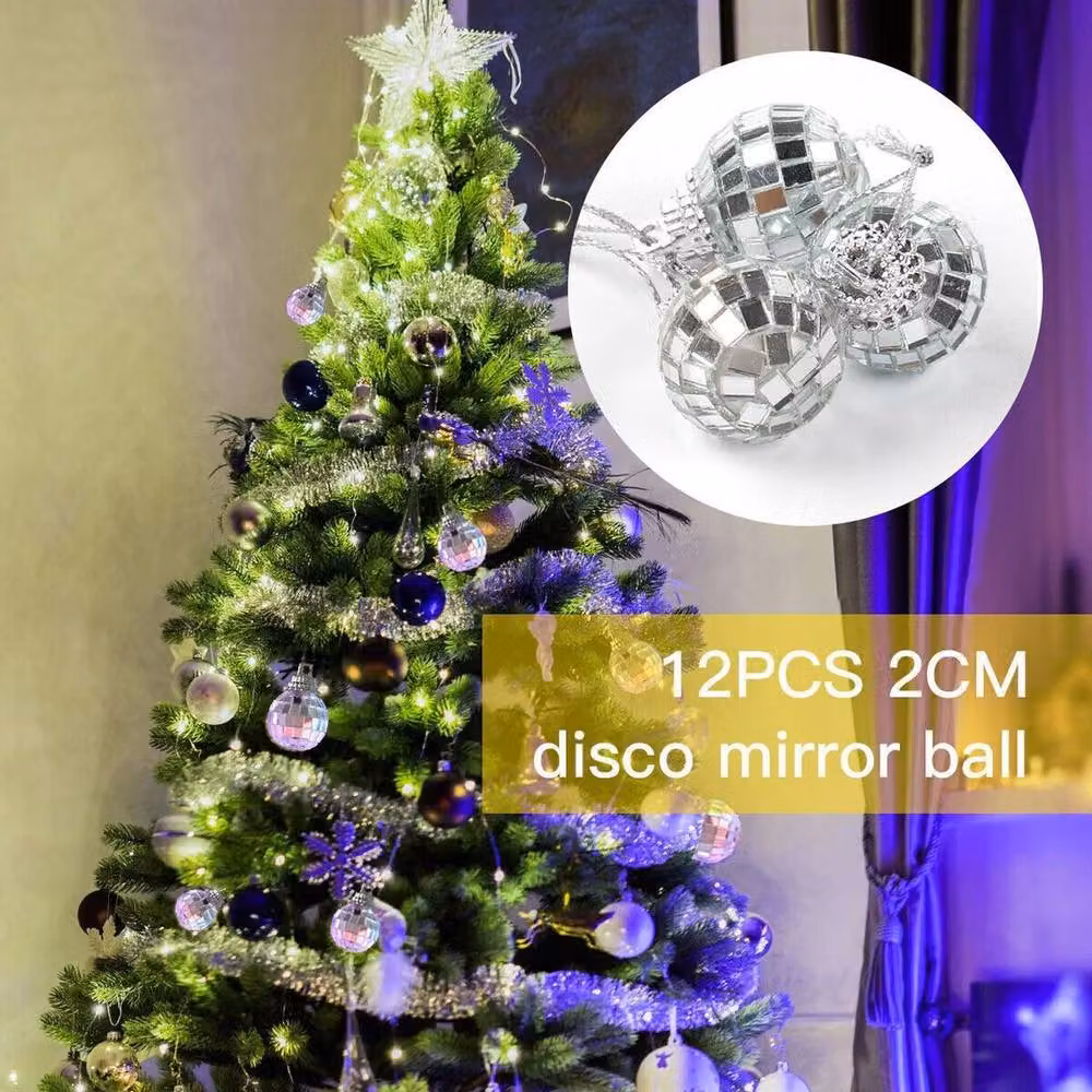 SPETLEK 12-Piece Silver Disco Christmas Mirror Ball Glass Baubles, W/D/H: 100 x 15 x 15 cm – 3