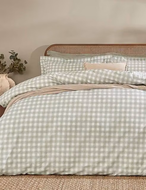 YARD Barton Gingham Checked Cotton Percale Bedding Set, Green Mix, 200 x 200 cm