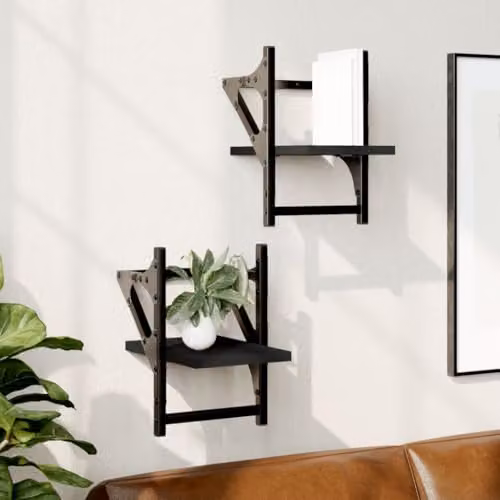 vidaXL Set of 2 Wall-Mounted Shelves with Bars in Black, W/D/H: 20 x 25 x 30 cm – 2