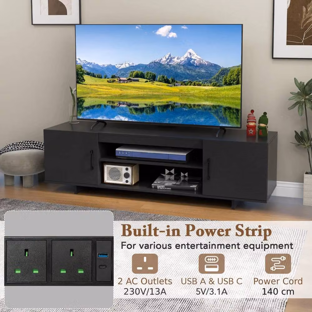 Costway Black Rustic TV Stand Entertainment Centre for TVs up to 70 Inches, Width: 152 cm – 6