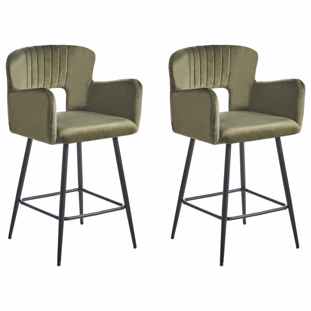 Wyld Haus Velvetia Set of 2 Retro Bar Chairs in Green and Black with Upholstered Frame – 2