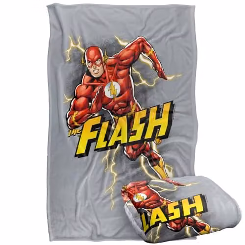 LOGOVISION Kids Justice League Flash The Bolt Run Super Soft Fleece Throw Blanket, Multicolour, W: 91.44 cm x L: 147 cm – 1
