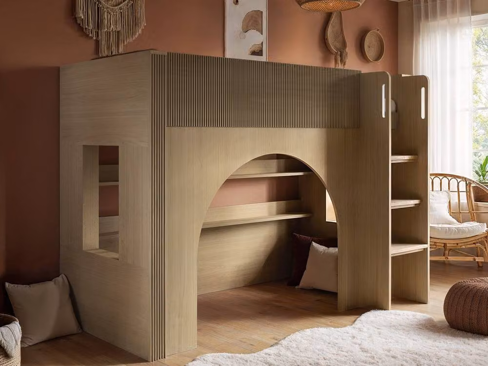 Flair Kaska Mid Sleeper Bed with Ribbed Panel and Stairs in Light Oak – 2