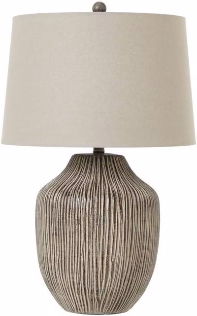 KDMD Beige Carved Textured Ceramic Table Lamp with Fabric Shade – 1