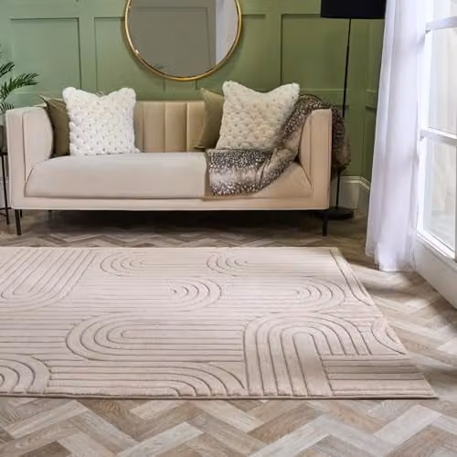 OHS Arches Hand Tufted Modern Abstract Rug in Brown and Beige, W/D/H: 80 x 150 cm – 1