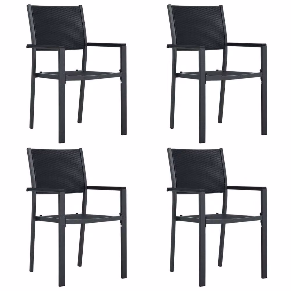 Berkfield Home Set of 4 Modern Black Plastic Rattan Look Garden Chairs – 2