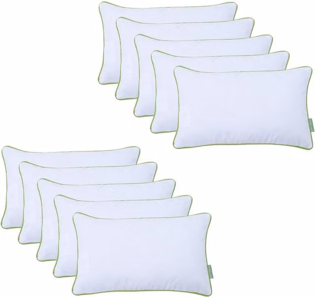 Gardenista White Rectangular Polyester Pillow with Green Piping and Removable Stain Repellent Cover