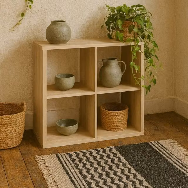 Wyld Haus Driftstone 4 Cube Artisan Oak Storage Unit in Natural Brown and Beige, W/D/H: 76.7 x 32.9 x 72.8 cm