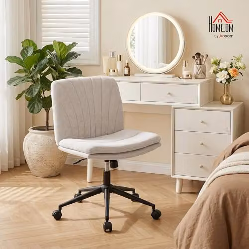 HOMCOM Armless Modern Task Chair in Beige with 360 Degree Swivel and Castors, W/D/H: 62 x 67 x 83 cm – 2