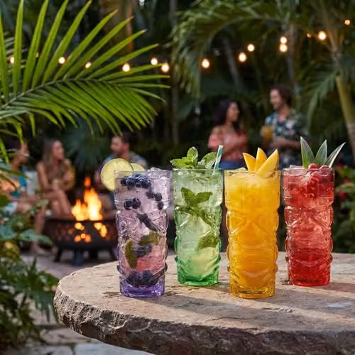 Bar Bespoke Red Tiki Glass Highball Tumbler 4 Pack, 450ml – 4