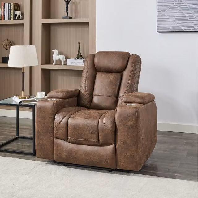More4Homes Ashton Brown Fabric and Synthetic Leather 1 Seater Electric Recliner Chair